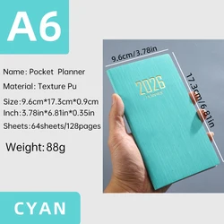 Compact Leather Daily Planner: 2026 English Calendar Book with 128 Pages for Year - Round Organization (Light green)
