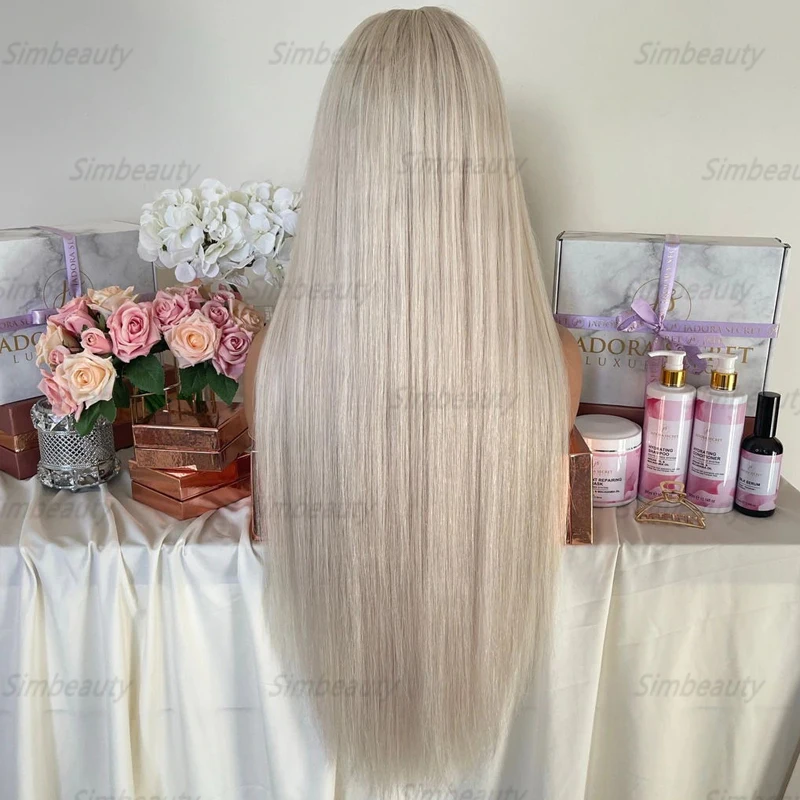 Icy Platin Blonde Seidige Gerade 100% Menschliches Haar Perücken mit Baby Haar Invisible Transparent 13x6 Spitze Vorne Perücken gebleichte Knoten