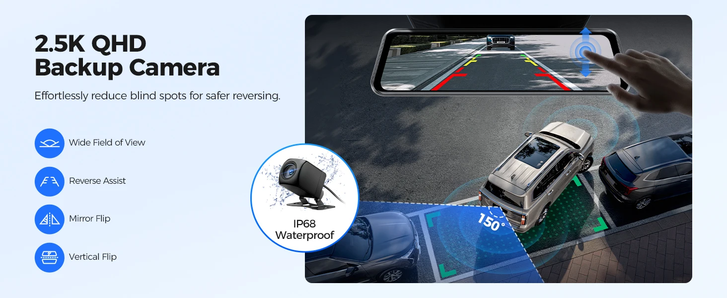 Fonctionnalité de la caméra arrière de la dashcam PG17 Max.