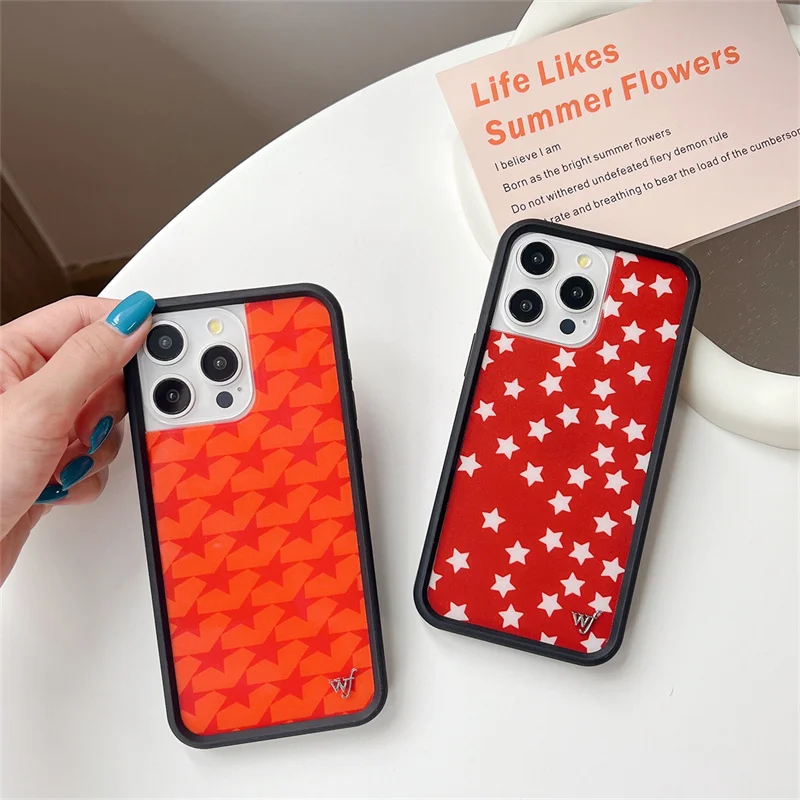 Wildflower Fashion INS Cute Red Stars Soft Edge hone Case For iPhone 12 13 14 15 16 Pro Max Plus 17 Pro WF Cartoon Stars Shell 3