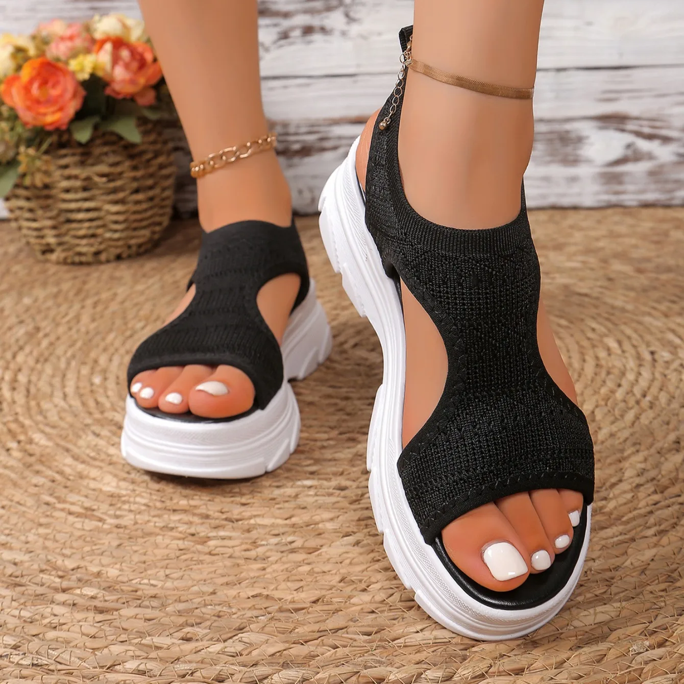 2026 Neue Mesh-Fischplattform Damenschuhe Sommer-Sandalen Damen Offene Zehen Keilsandalen Leichte Freizeitschuhe – Detail 13