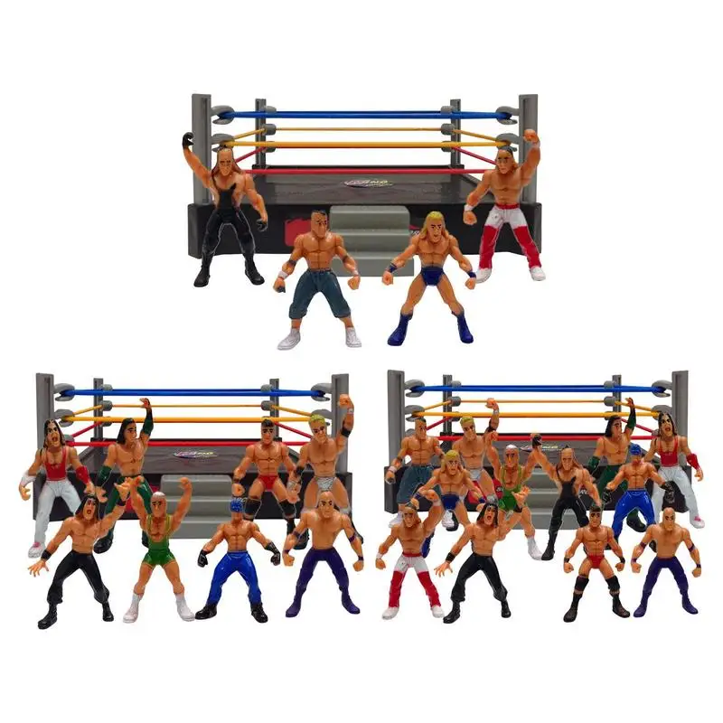 Mini Wrestling Ring Battle Pack-Play Set With Action Figures DIY Realistic Wrestler Building Pretend Play Educational Toy