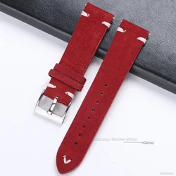 Vintage Suede Leather Quick Release Watch Strap - Sport Bracelet Replacement - 20mm (Red White)