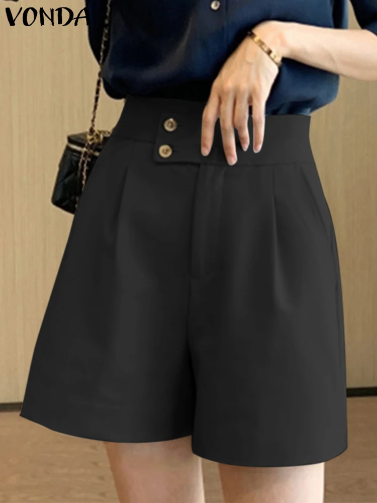 

VONDA Elegant Summer Shorts Women High Waist Casual Pants 2023 Fashion Buttons Pockets Loose Solid Color Wide Leg Shorts Femme