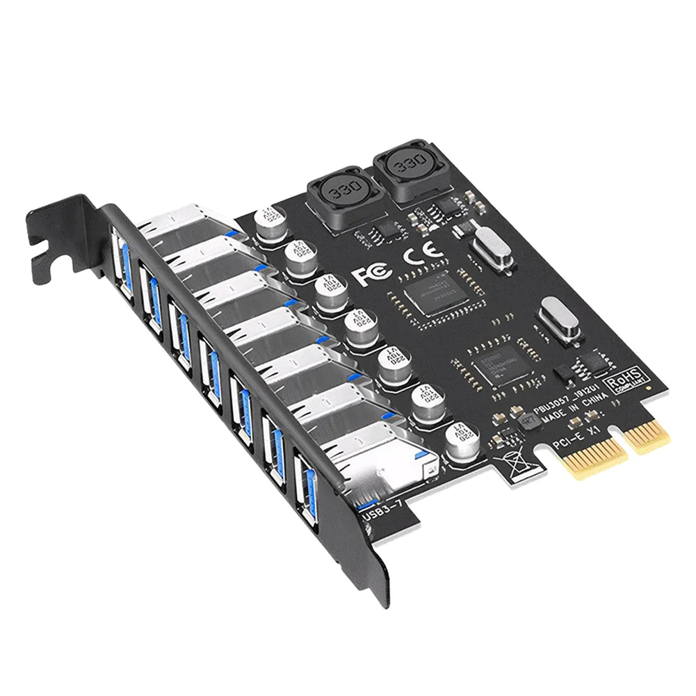 PCIe 전면 컨트롤러 어댑터 카드, 7 포트 USB 3.0 PCI-E 확장 카드 어댑터, 5Gbps PCIe USB 3.0 허브 컨트롤러 어댑터, USB 3.0
