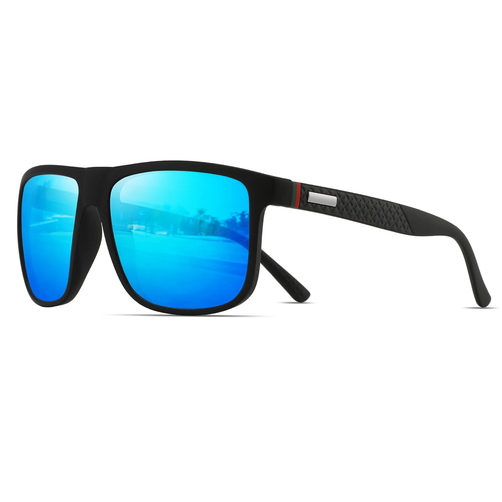 Neue modische, übergroße, farbenfrohe Sonnenbrille – rot/grün gestreifte Bügel, UV400, Unisex zum Fahren, Wandern, Reisen und Geschenke – Detail 13