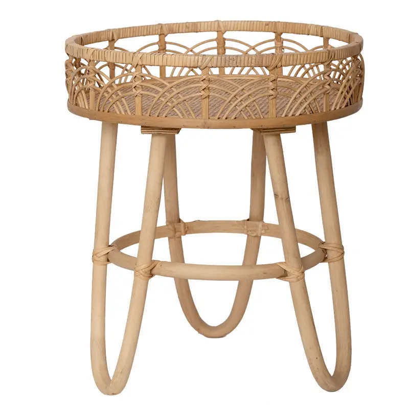 Handwoven natural wood rattan coffee table round living room Light luxury furniture low coffee table mueble salon