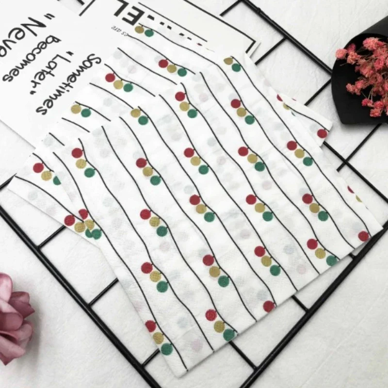 20pcs/P Colorful Printed Napkins Striped Dots Square Handkerchiefs Restaurant Folding Paper Napkins Wine Glass Folding Paper