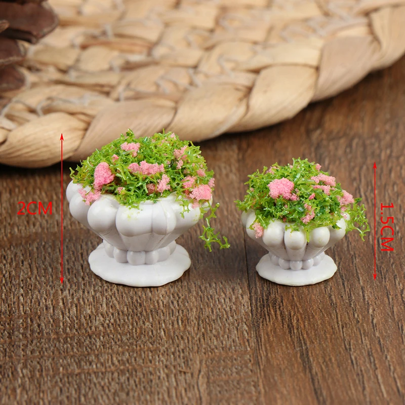 2pcs 1:12 Dollhouse Furniture Accessories Mini Green Plant Bonsai Flower  Pots For Doll House Garden Home Decor Toys