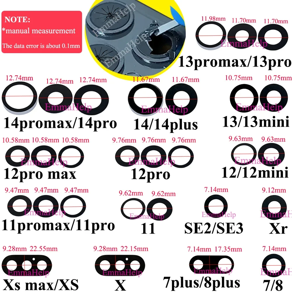 5set Rear Camera Glass Replacement for iPhone 13 Pro Max 16 11 12 Mini 14 15 11 X XS 8 7 Plus Camera Lens Glue Adhesive Repair