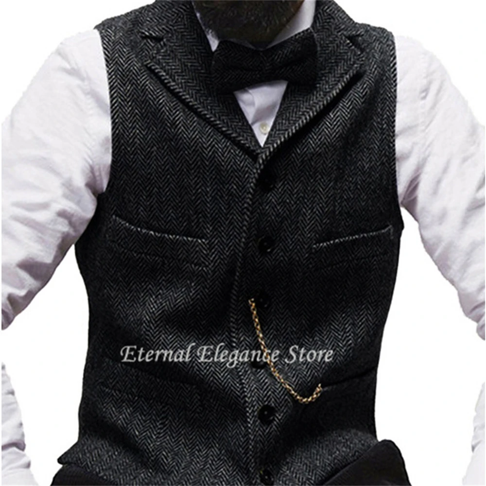 

Simple Men's Vest V Neck Vest Herringbone Tweed Slim Fit Retro Waistcoat Male Clothes Single Breasted Gilet Men Chaleco Homb