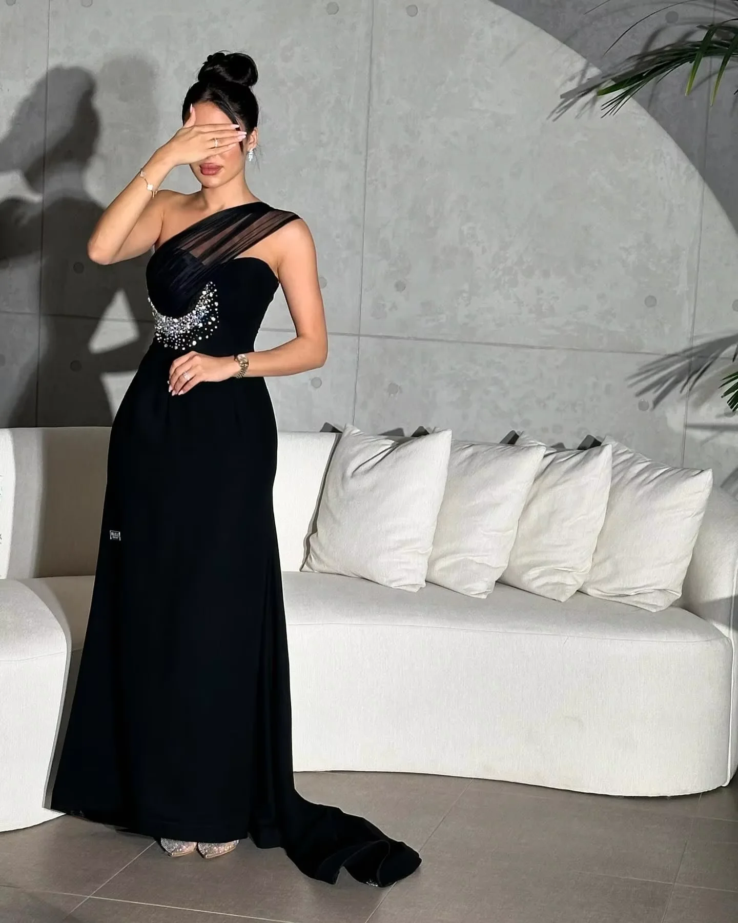 customized One Shoulder Prom Dresses Sheath Muslim Evening Dress Floor  Length Beads Robe De Soiree Black Bead Formal Party Dress - AliExpress 320