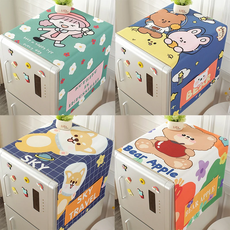 

Microwave Dust Cover Cartoon Pattern Refrigerator Dust Cover Household Dust Cloth Kitchen Dust Cover Cloth With Storage Pockets