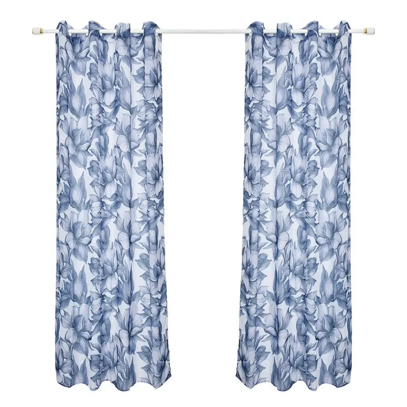 

American Styles 3d printed plant Blue Flower Window Treatment 100 Polyester Curtains
