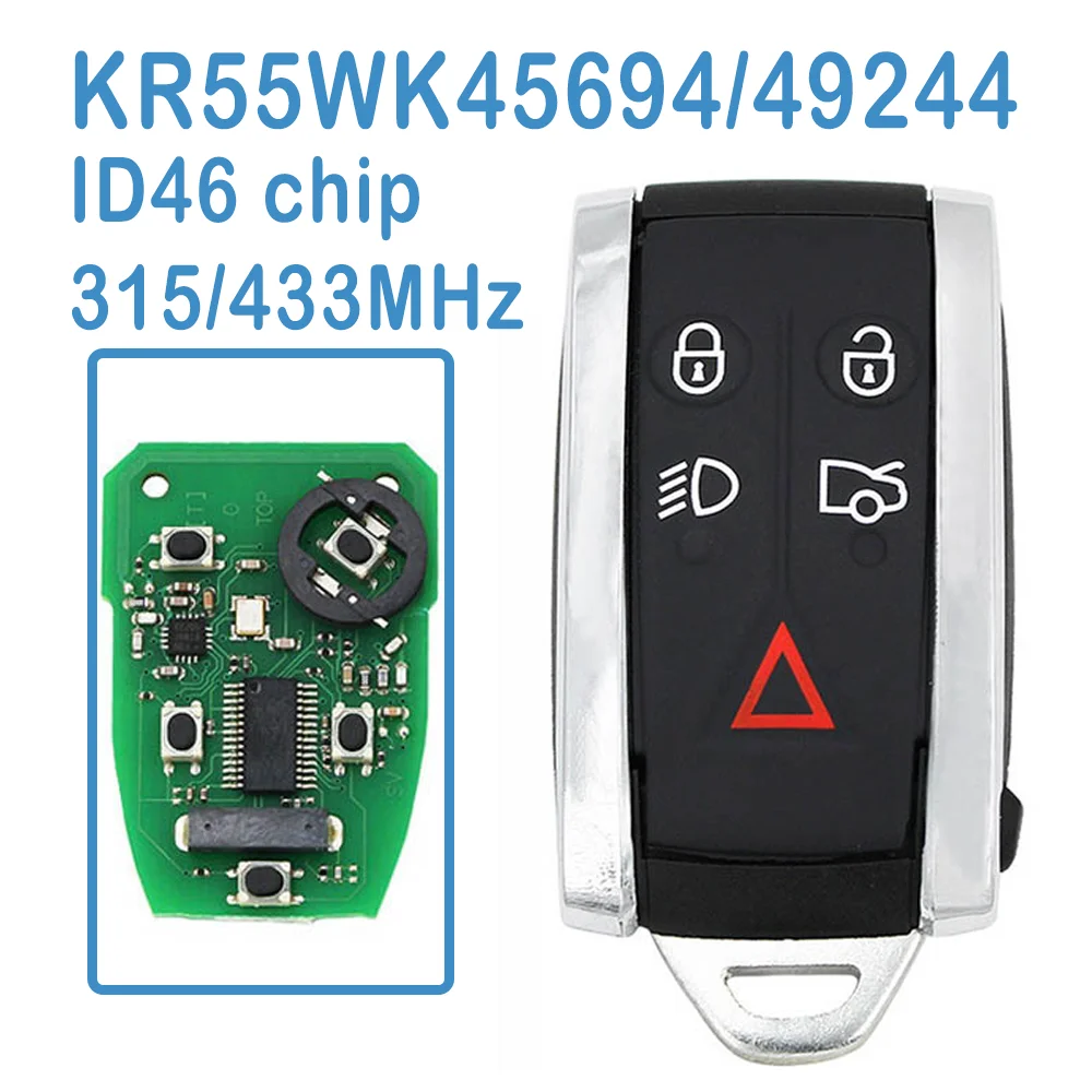 

KR55WK45694/KR55WK49244 Auto Smart Remote FSK 315/433MHz 4+1B ID46 Chip Replace Car Smart Key For Jaguar XK XKR XF XFR XJ8 XK8