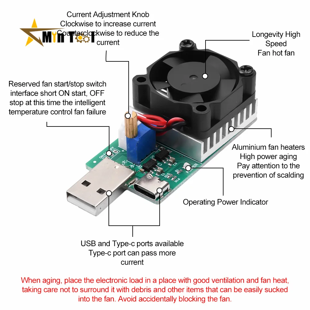 0.15A-3A USB Electronic Load Meter Module Adjustable 5V 12V Voltage 18W/22.5W Aging Resistance USB Tester for Electrician Tool
