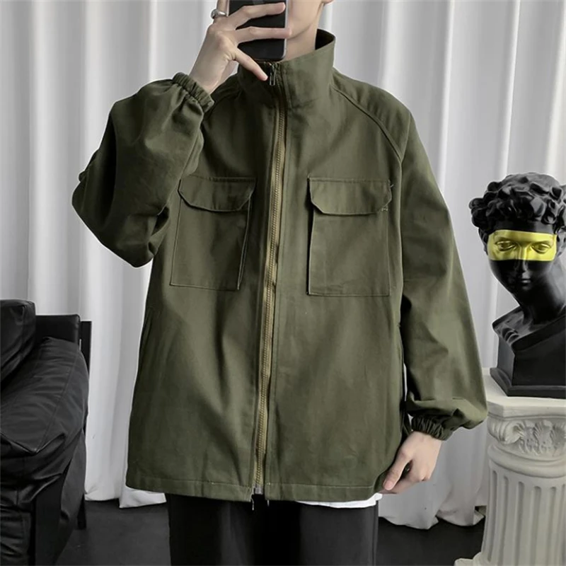 

Men's Casual Jackets Spring Autumn Stand Collars Outwear Solid Color High Street Men Overcoats Jacket Coat