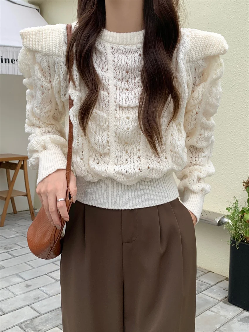 

Женский трикотажный свитер с вырезами Alien Kitty, однотонный Повседневный пуловер свободного покроя с пышными рукавами, весна 2019