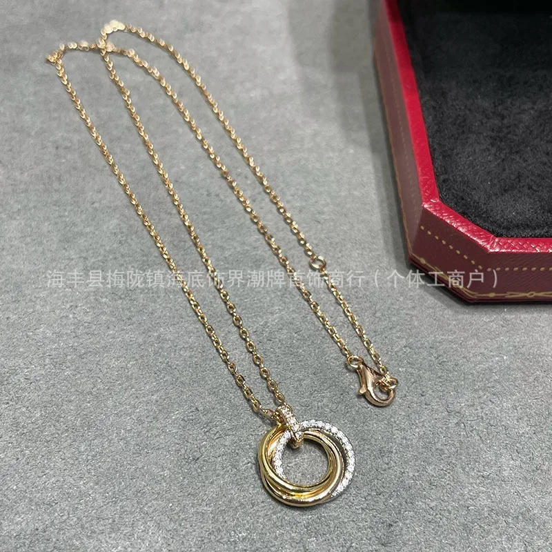 Three Color Three Ring Necklace, Classic Interlocking Pendant, Trendy High Version, Unisex Couple Collarbone Chain