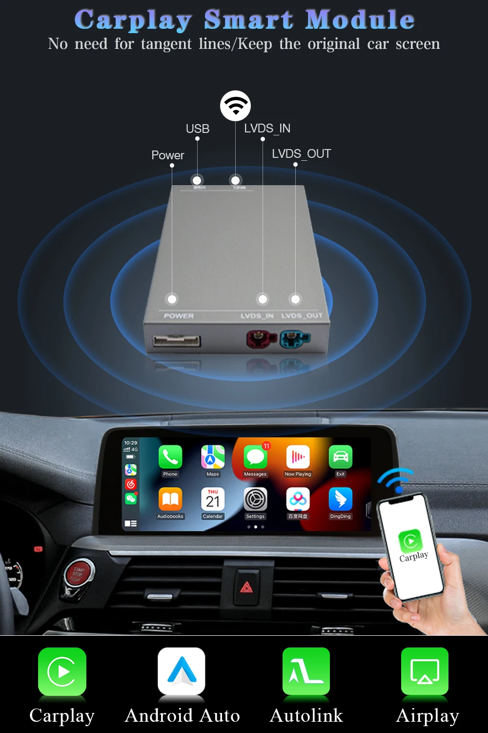 AUTOTOP Drahtlose CarPlay Android Auto Automatische Konverter Box Für BMW Mini R55 R56 R57 R58 R59 R60 R61 F54 F55 Clubman Countrym – Detail 1