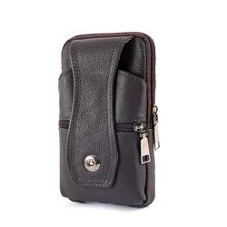 Men's Brown Leather Multi - Layer Buckle Waist Bag with Large Capacity (Black - 2 layer)