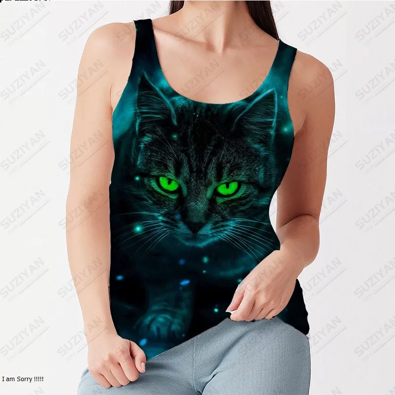 

2023 Fashionable New Style Women's Sleeveless Casual Tight Sexy Tank Top Hot Selling Summer Breathable Cat Pattern 3D Print Top
