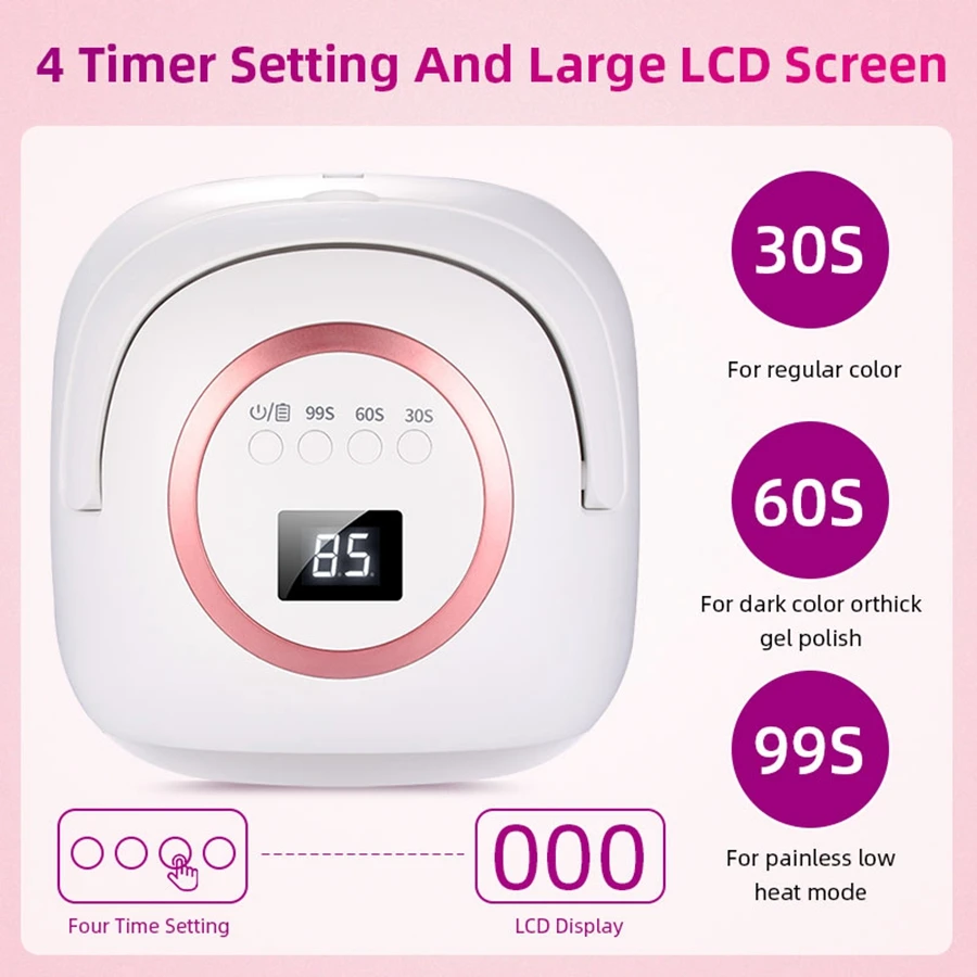72W Rechargeable UV LED Nail Lamp Professional Lamp for Manicure with 3 Timer Settings  Auto Sensor for Nail Art Tools at Home 2