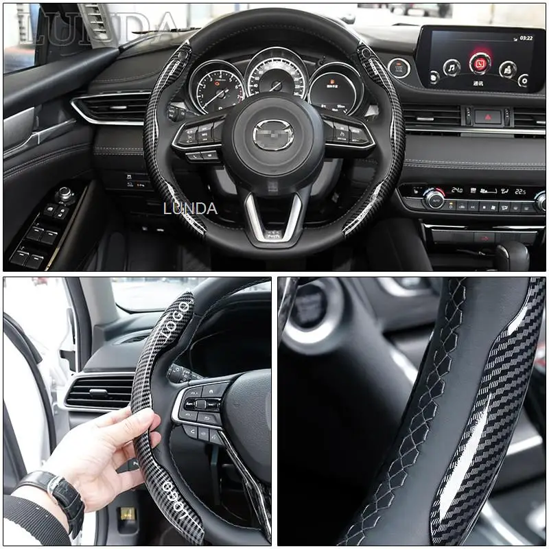 1 Pair Car Steering Wheel Cover Anti Slip Carbon Fiber For Mazda 2 3 6