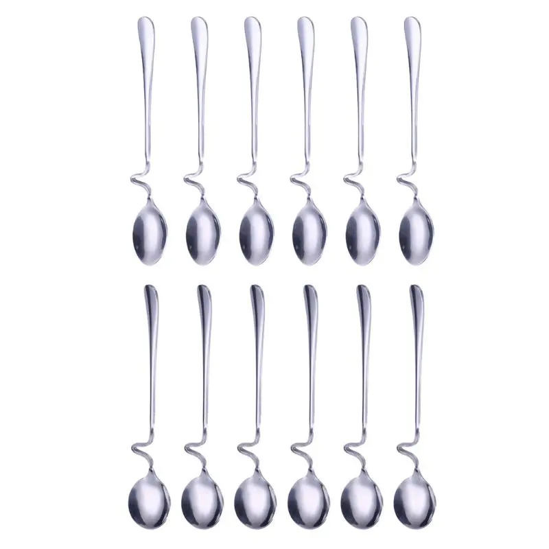 

F63A 6pcs Stainless Steel Coffee Tea Cup Hanging Spoons Ice Cream Scoop Bar Drink Cocktail Mixing Stirrer