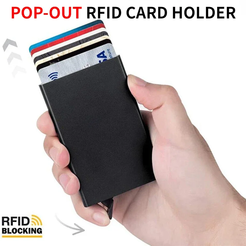 Aluminum Wallet Id Card Holder Automatic Pop Up ID Credit Card Box Slim Aluminum Wallet Pocket Case Bank Credit Card Case RFID Holder Storage Organization
