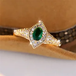 Female Vintage Green Stone Oval Zircon Wedding Bands Antique Gold Color Horse Eye Engagement Rings For Women Mothers Day Jewelry