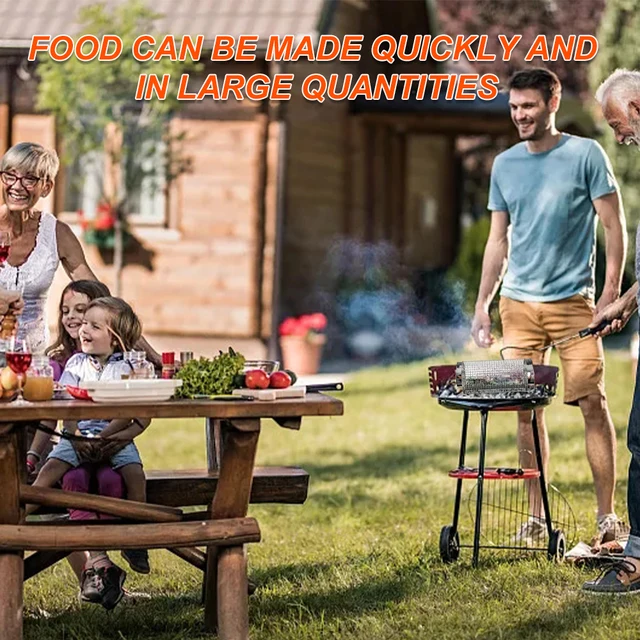 Ew Gördülő Grillezés Bbq Kosár Rozsdamentes Acél Hálógörgő Grillező Hordozható Kemping -Barbecue Állvány Hengeres Grill - Image 5
