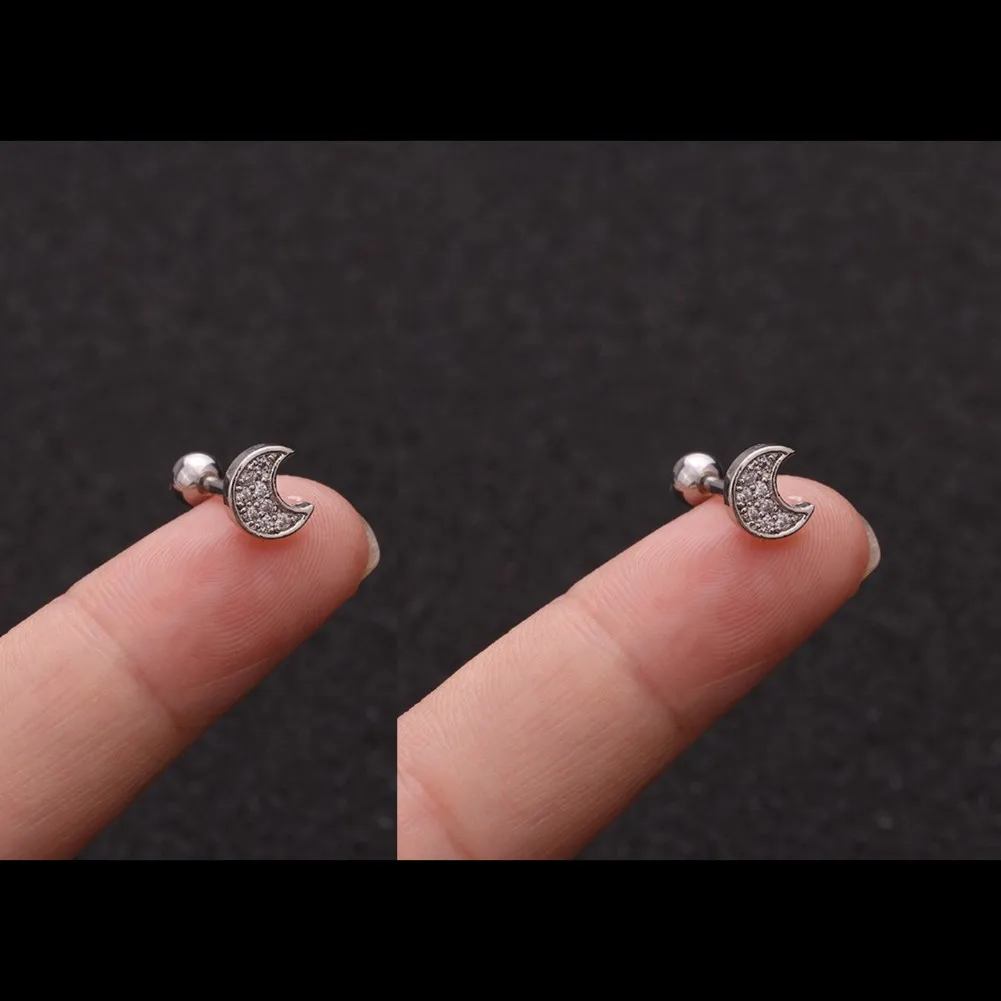 2PC 16G Fully Titanium Steel Small Cartilage Stud Earring Cubic Zirconia Helix Tragus Conch Screw Back Earring Piercing Jewelry 