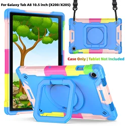Shockproof 360 Rotating Grip Tablet Case with Kickstand and Shoulder Strap - Tab A8 10.5 inch (Rainbow Blue)