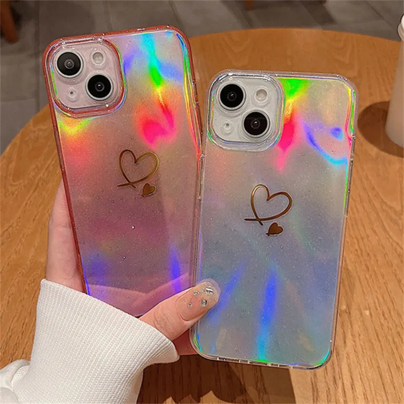 Case Iphone Laser Heart Luxury Love Heart Phone Case Heart Iphone 13 Pro Max Case Mobile