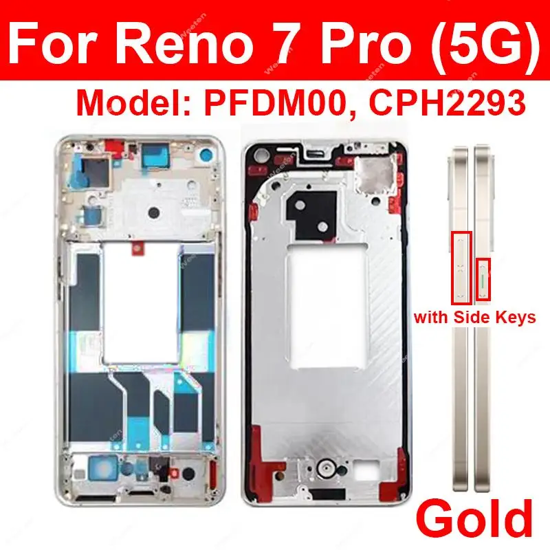 OPPO Reno7 Pro용 LCD 미들 프레임 하우징, 전면 프레임 미들 케이스, 측면 키 수리 부품, 5G PFDM00 CPH2293