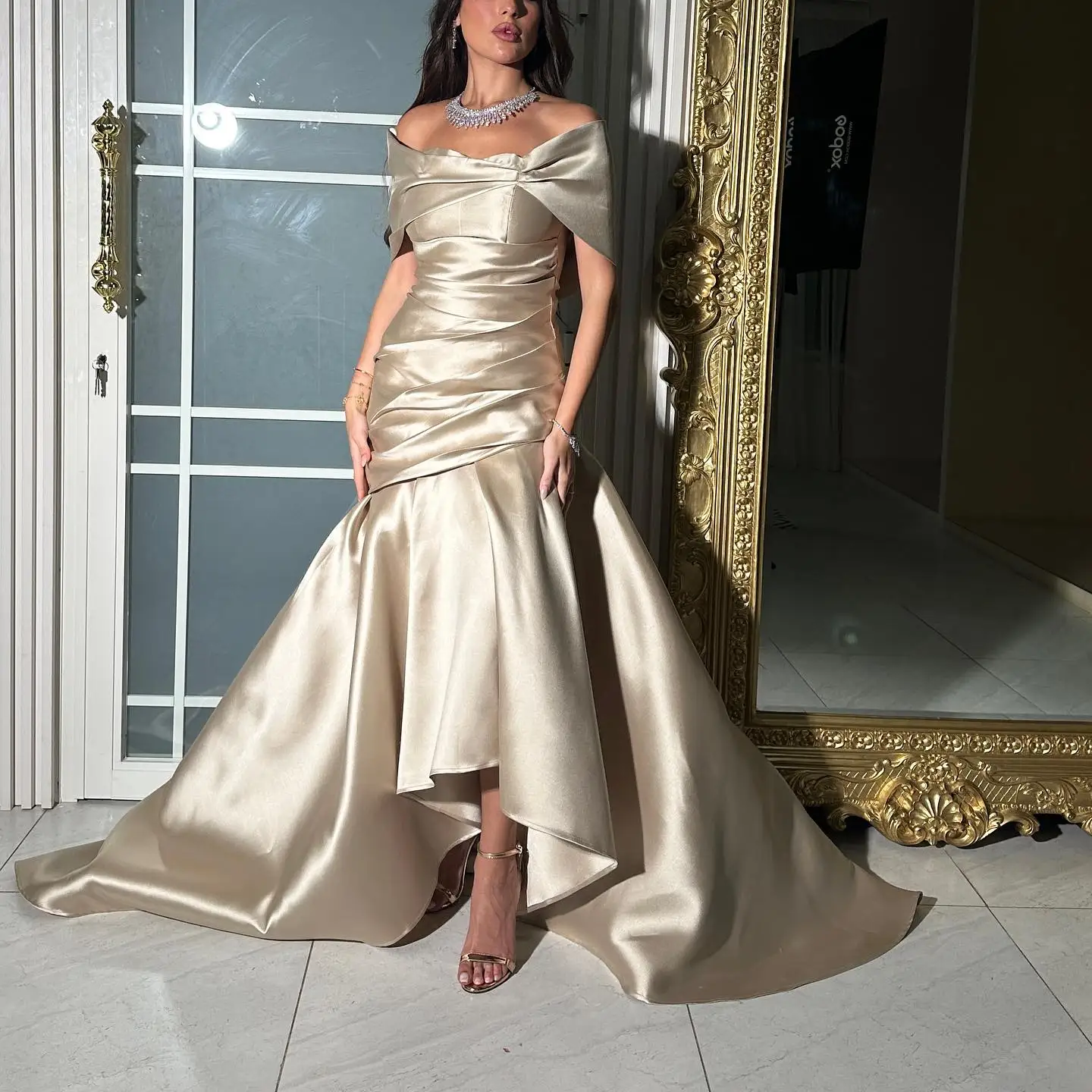 

ROSELLA Off Shoulder Sexy Mermaid Ankle Length Women Formal Evening Dress Pleated Party Prom Gown New 2023