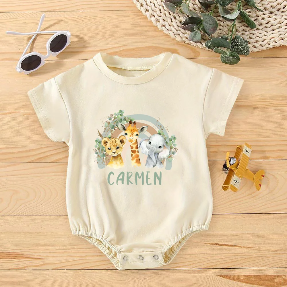 Personalised Rainbow with Name Bubble Romper Infant Jungle Birthday Party Clothes Baby Oversized Bodysuit Cute Wild One Jumpsuit Best Sellers In Babies & Kids