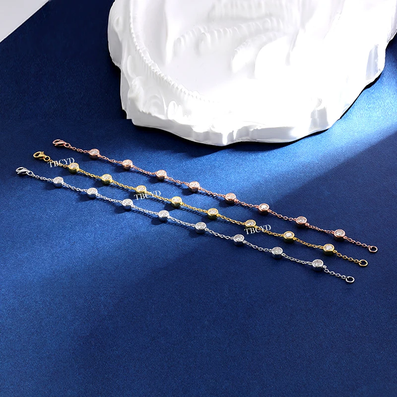 여성용 TBCYD 4MM 2.4cttw D 컬러 VVS1 라운드 버블 모이사나이트 베젤 팔찌 GRA 인증 패스 다이아몬드 테스터 핸드 체인 로듐 도금 주얼리,모이사나이트 테니스팔찌