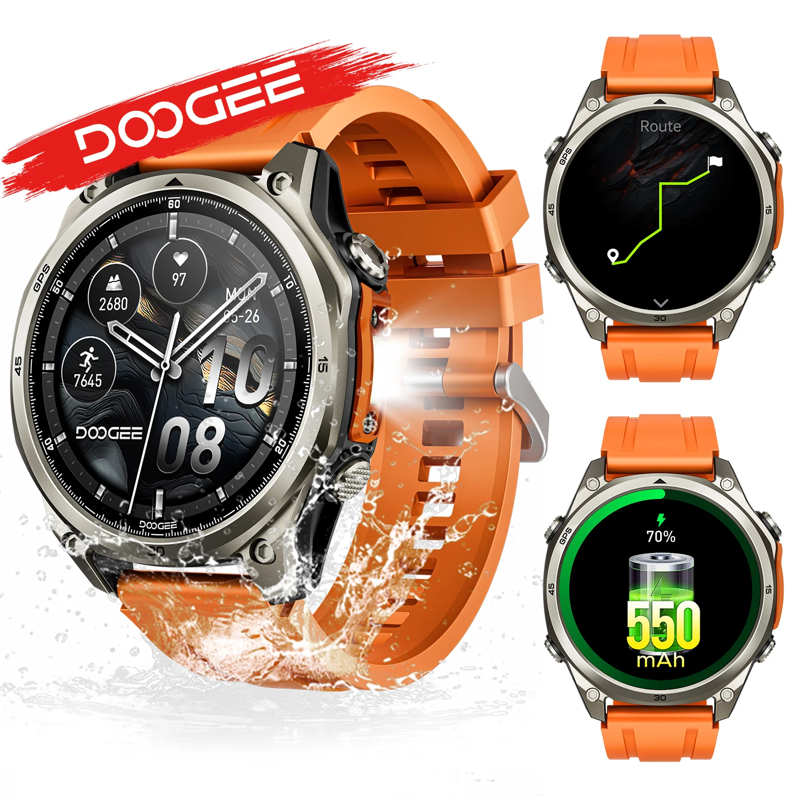 DOOGEE ANYWISE W1 PRO AI montre intelligente 1.43 "AMOLED affichage 5ATM IP68 résistance à l'eau GPS suivi montre de Sport avec cartes offines