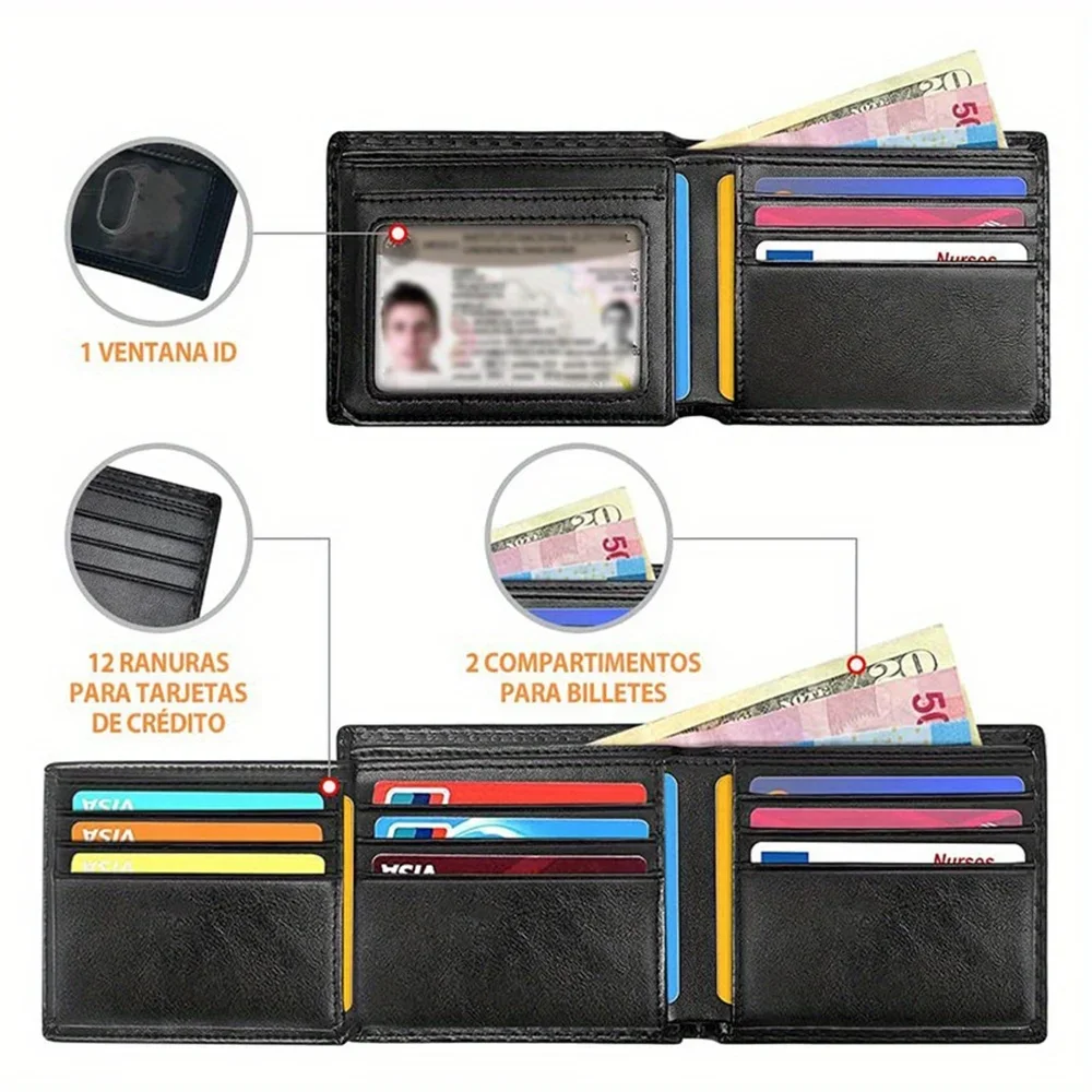 Minimalist Men's RFID Blocking Multi-functional Thin 12-card Wallet Bi-fold Portable Card Holder Money Clip Money Bag Male Purse