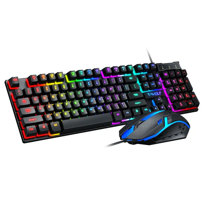 

104 Keys Wired Keyboard and Mouse Comb,Mechanical Feel 7 Colorful Backlight Keyboard for Gaming,Work,Mac,PC,Windows