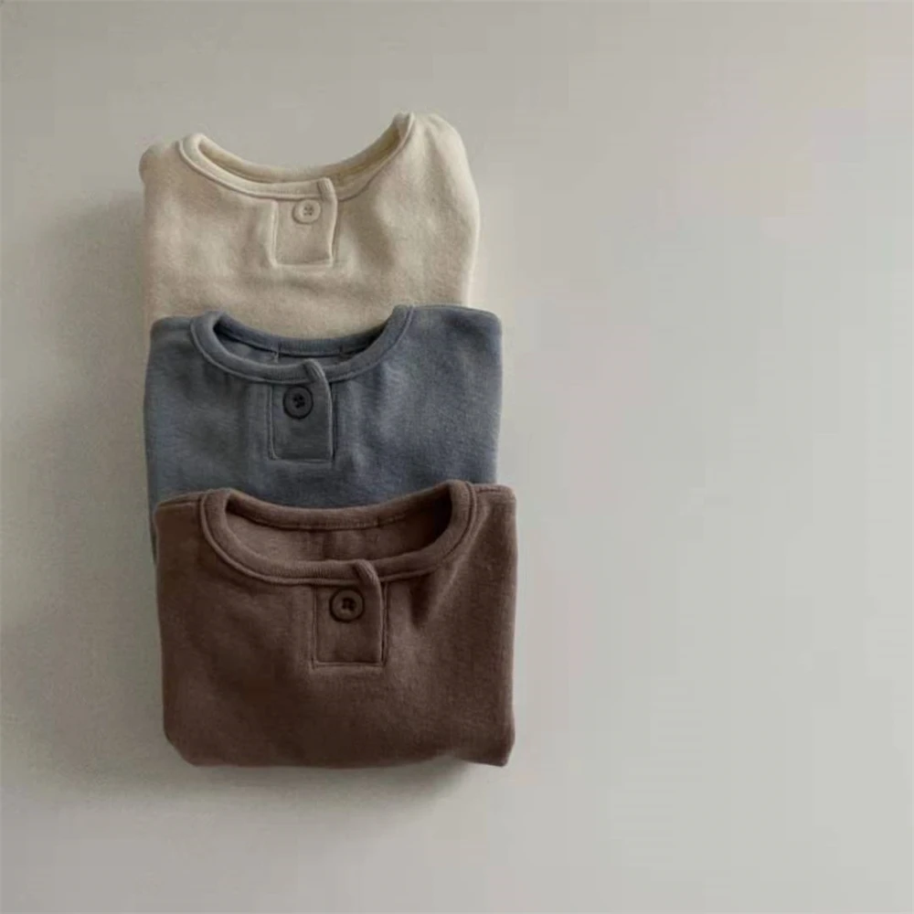 Spring Autumn Baby Tops Newborn Boy Fashion Long Sleeve Tops Solid O-neck infant Boy Girl T-Shirt Child Clothes 0 to 2 Year
