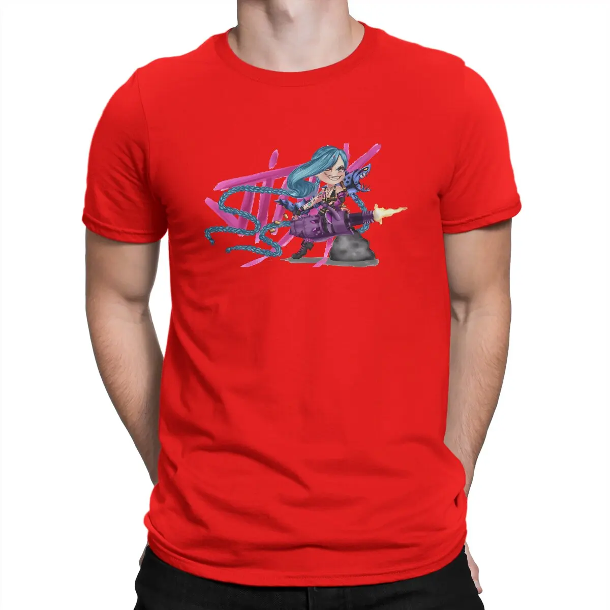 thumbnail image 1 of Camiseta Jinx para hombre, de Arcane League of Legends, LOL Game, de algodón, cuello redondo, manga corta, humor, regalos de cumpleaños de alta calidad., 1 of 7