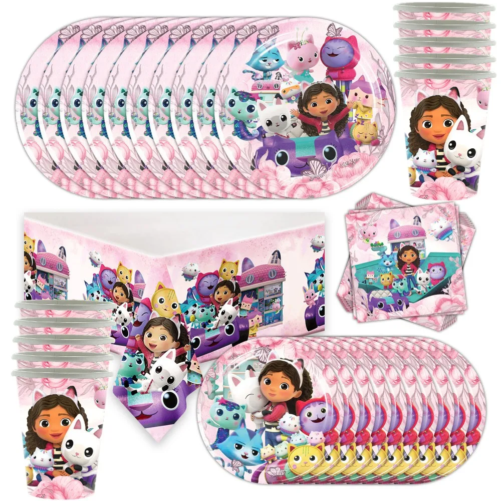 

Набор одноразовой столовой посуды Gabby для кукольного домика с кошками, детский праздник на день рождения, декор для вечеринки, фигурки, товары для вечеринки