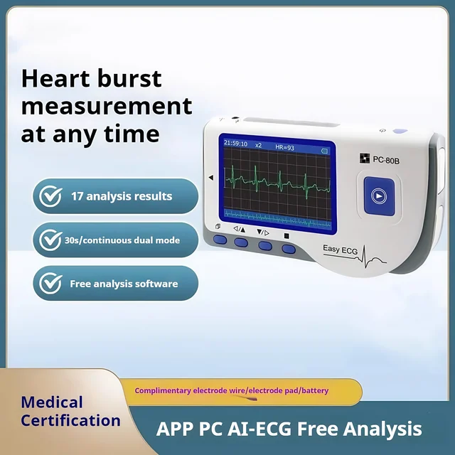 Handheld Dynamic Electrocardiogram Monitor, Heart Rate Monitor, Bluetooth Electrocardiogram Recorder, App Data Storage