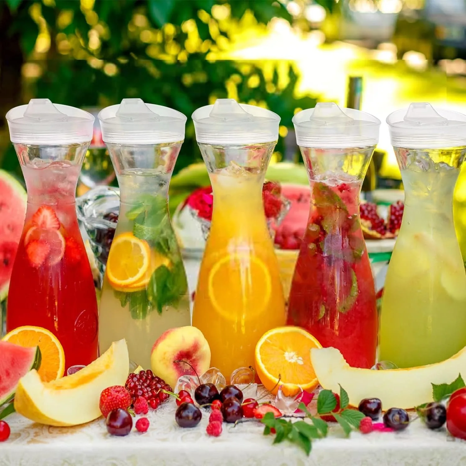2pcs Water Carafe with Flip Top Lid  Milk, Iced Tea Beverage, Cold Brew and Mimosa Bar. Juice Containers with Lids Accessories 6