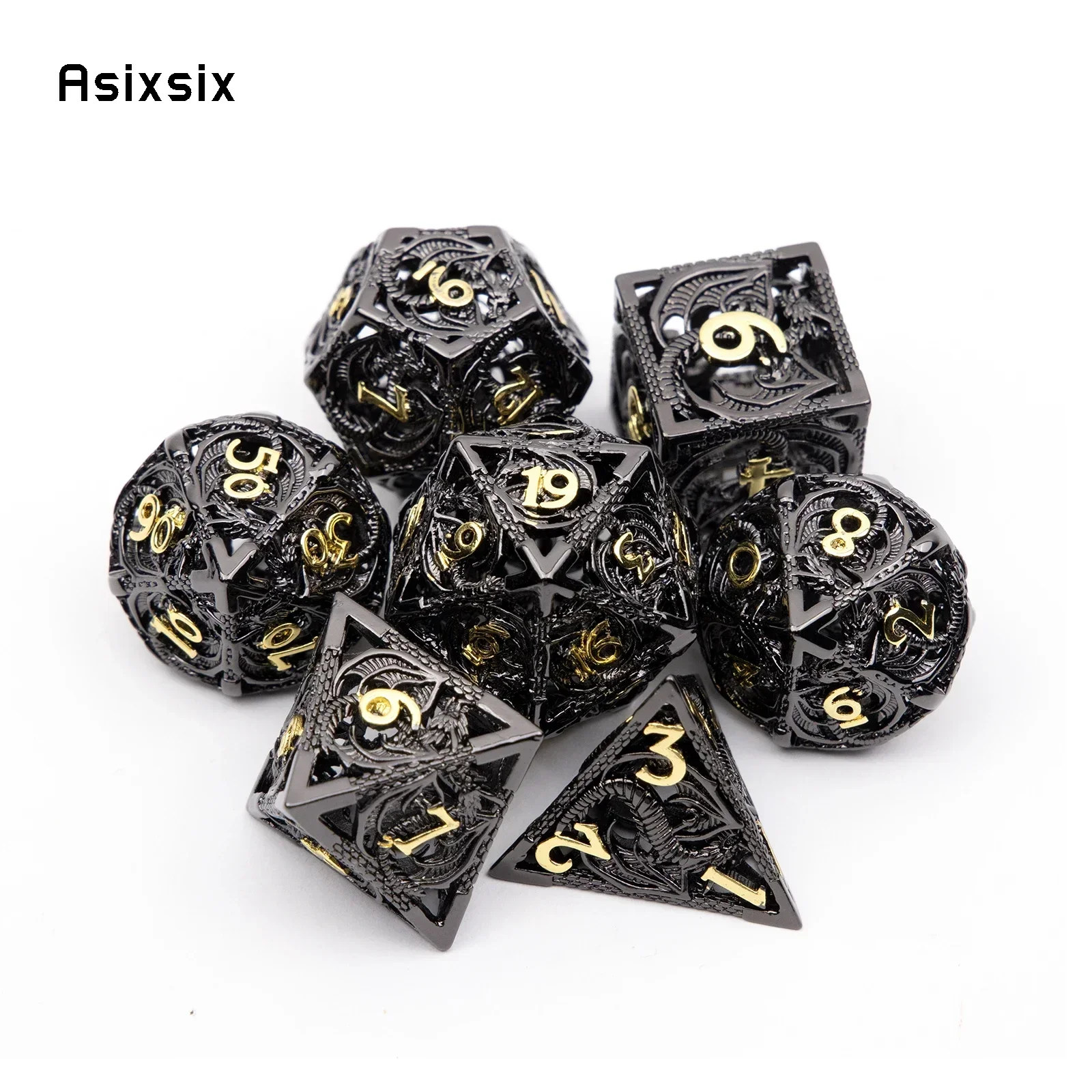 7개 다양한 색상의 드래곤 속이 빈 금속 주사위, 카드 게임, 보드 게임, 크리티컬 롤 플레이, RPG, D&D에 적합