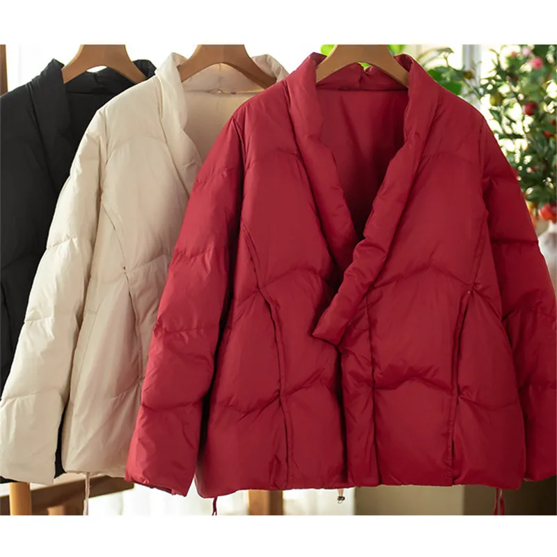 

Warm Thick 90% White Duck Down Jacket Autumn Winter Women Vintage Loose Oversize Down Coat Ladies Long Sleeve Parkas Outwears
