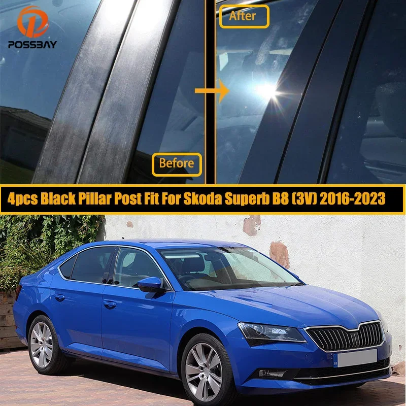 

4 шт. для Skoda Superb B8 (3 В) 2016 2017 2018-2023 автомобильные столбы глянцевые черные дверные оконные Панели Отделка крышки наклейки аксессуары